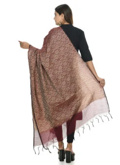 Dark Maroon Handloom Cotton Weaving Work Dupatta Work Wear -Indo Clothing Shop dark maroon handloom cotton weaving work dupatta dpdmimfd056 b