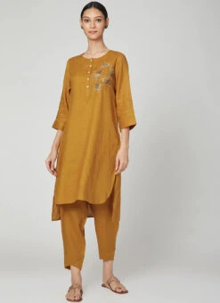 Dark Mustard Rayon Slub Kurta Straight Pant Set Work Wear 6 Dark Mustard Rayon Slub Kurta Straight Pant Set Work Wear -Indo Clothing Shop dark mustard rayon slub kurta straight pant set krsdvcsvts16 u