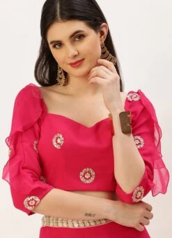 Dark Pink Embroidered Ruffles Style Blouse Party Wear 6 Dark Pink Embroidered Ruffles Style Blouse Party Wear -Indo Clothing Shop dark pink embroidered ruffles style blouse BLBS02305212 u