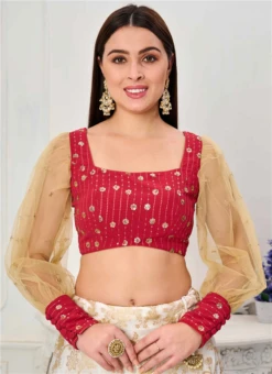 Dark Pink Georgette Sequins Embroidered Blouse Wedding Wear -Indo Clothing Shop dark pink georgette sequins embroidered blouse BLBS02307627 b