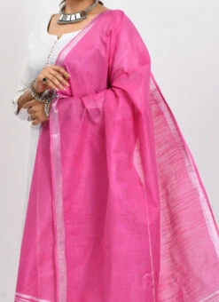 Dark Pink Linen Cotton Dupatta Work Wear