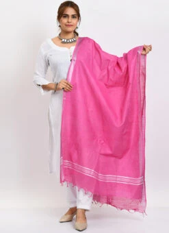 Dark Pink Linen Cotton Dupatta Work Wear -Indo Clothing Shop dark pink linen cotton dupatta dpdmimfd165 u