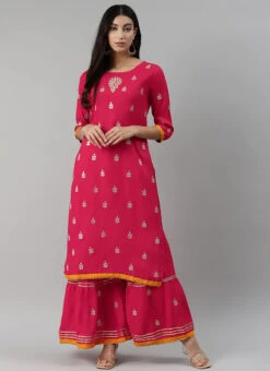 Dark Pink Rayon Embroidery Kurta Sharara Set Party Wear 6 Dark Pink Rayon Embroidery Kurta Sharara Set Party Wear -Indo Clothing Shop dark pink rayon embroidery kurta sharara set krsdmf7144g u