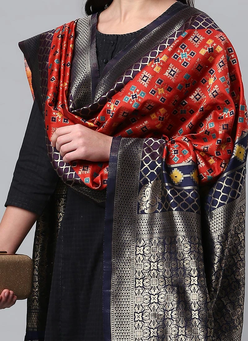 Dark Red Benarasi Silk Jacquard Woven Dupatta Festive Wear 1 Dark Red Benarasi Silk Jacquard Woven Dupatta Festive Wear