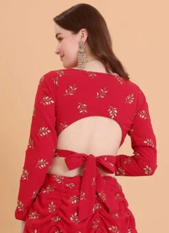 Dark Red Embroidered Georgette Blouse Festive Wear -Indo Clothing Shop dark red embroidered georgette blouse BLBS02309123 b