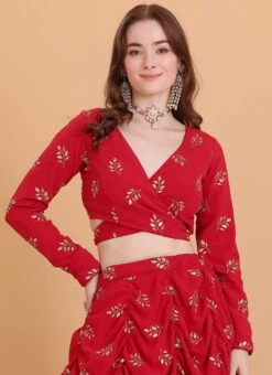 Dark Red Embroidered Georgette Blouse Festive Wear -Indo Clothing Shop dark red embroidered georgette blouse BLBS02309123 u