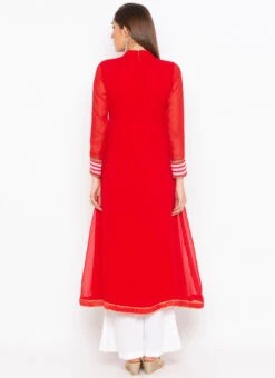 Dark Red Georgette Embroidered Kurta Palazzo Set After Six Wear -Indo Clothing Shop dark red georgette embroidered kurta palazzo set krsmnc1955ks b