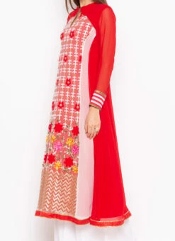 Dark Red Georgette Embroidered Kurta Palazzo Set After Six Wear