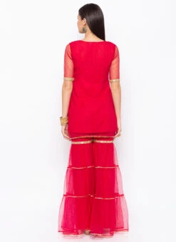 Dark Red Net Embroidered Kurta Sharara Set After Six Wear -Indo Clothing Shop dark red net embroidered kurta sharara set krsmnc2125ks b