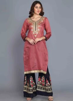 Dusty Pink Chanderi Silk Machine Embroidery Kurta Sharara Set Party Wear -Indo Clothing Shop dusty pink chanderi silk machine embroidery kurta sharara set krskifh99660001315b u