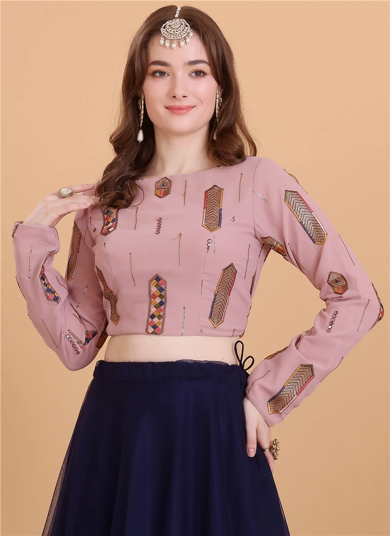 Dusty Pink Georgette Embroidered Blouse Festive Wear 4 Dusty Pink Georgette Embroidered Blouse Festive Wear - Image 4