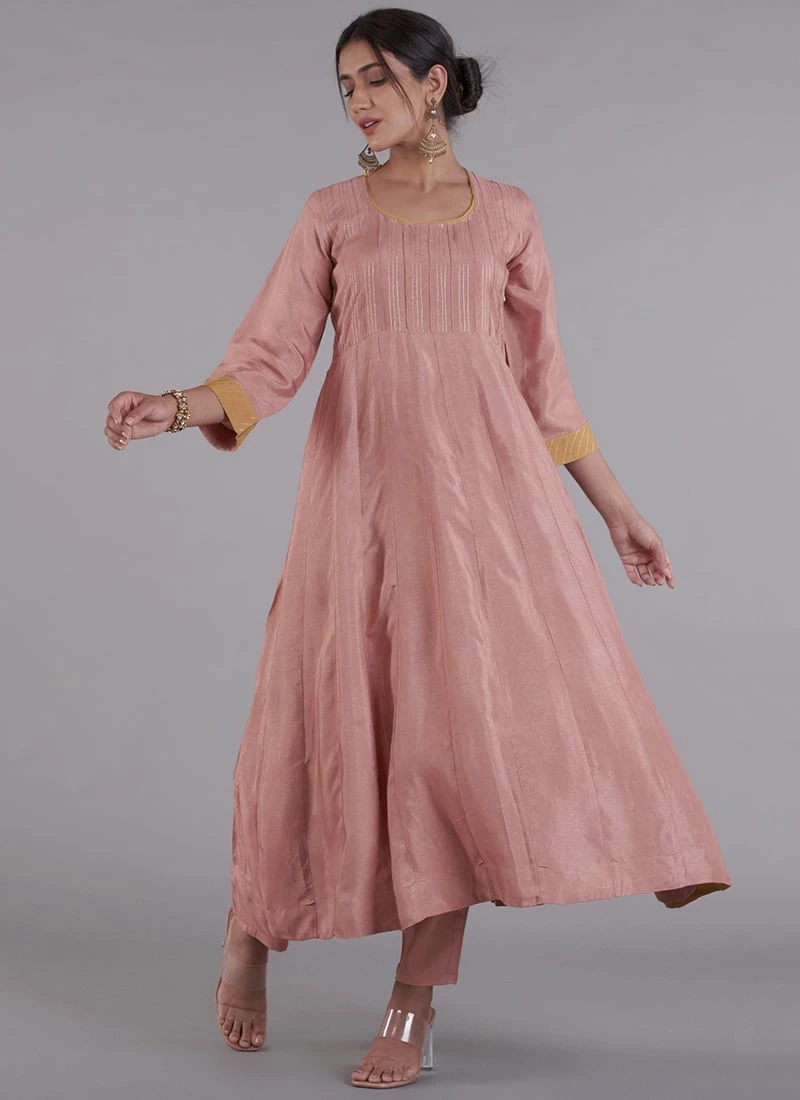 Dusty Pink Pure Silk Embroidered Kurta Straight Pant Set Party Wear 3 Dusty Pink Pure Silk Embroidered Kurta Straight Pant Set Party Wear - Image 3