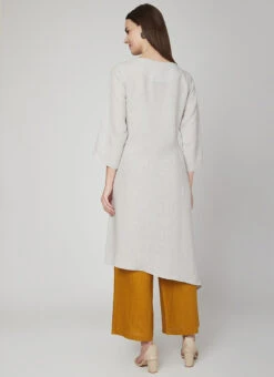 Dusty White Linen Kurta Palazzo Set Work Wear 7 Dusty White Linen Kurta Palazzo Set Work Wear -Indo Clothing Shop dusty white linen kurta palazzo set krsdvcsvts10 b