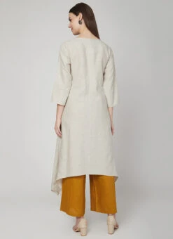 Dusty White N Mustard Linen Kurta Palazzo Set Work Wear 7 Dusty White N Mustard Linen Kurta Palazzo Set Work Wear -Indo Clothing Shop dusty white n mustard linen kurta palazzo set krsdvcsvts11 b