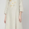 Dusty White N Mustard Linen Kurta Palazzo Set Work Wear