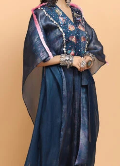 Electric Blue Bees Handpainted Kaftan Set Party Wear