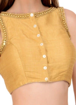 Gold Art Dupion Silk Beads Blouse Festive Wear