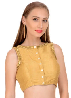 Gold Art Dupion Silk Beads Blouse Festive Wear -Indo Clothing Shop gold art dupion silk beads blouse bldiw10 u
