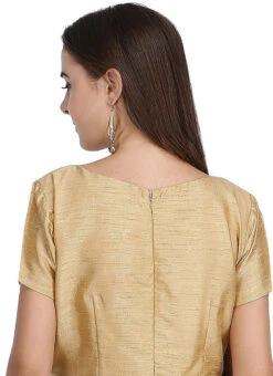 Gold Art Dupion Silk Plain Blouse Festive Wear -Indo Clothing Shop gold art dupion silk plain blouse bldiw21 b