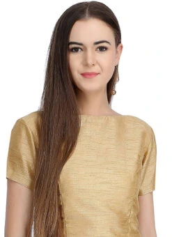 Gold Art Dupion Silk Plain Blouse Festive Wear -Indo Clothing Shop gold art dupion silk plain blouse bldiw21 u