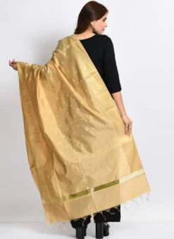 Gold Banarasi Silk Weaving Work Dupatta Work Wear -Indo Clothing Shop gold banarasi silk weaving work dupatta dpdmimfd173 b