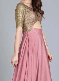 Gold Sequin Embroidered N Mauve Full Flare Gown Festive Wear