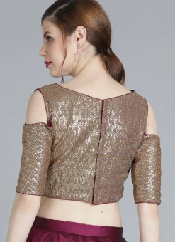 Gold Sequins Cold Shoulder Blouse Party Wear