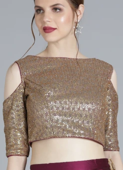 Gold Sequins Cold Shoulder Blouse Party Wear -Indo Clothing Shop gold sequins cold shoulder blouse BLBS02209601 u