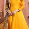 Golden Art Silk Embroidered Gown Party Wear
