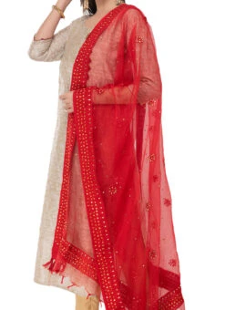 Golden Organza Cotton Embroidered Work Dupatta Festive Wear