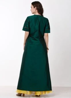 Green And Yellow Embroidered Indo Western Dress Party Wear -Indo Clothing Shop green and yellow embroidered indo western dress iwddrrwrs455 b