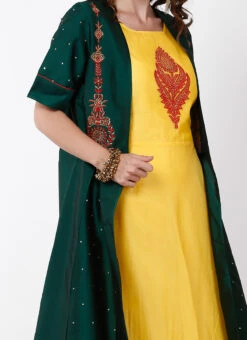 Green And Yellow Embroidered Indo Western Dress Party Wear