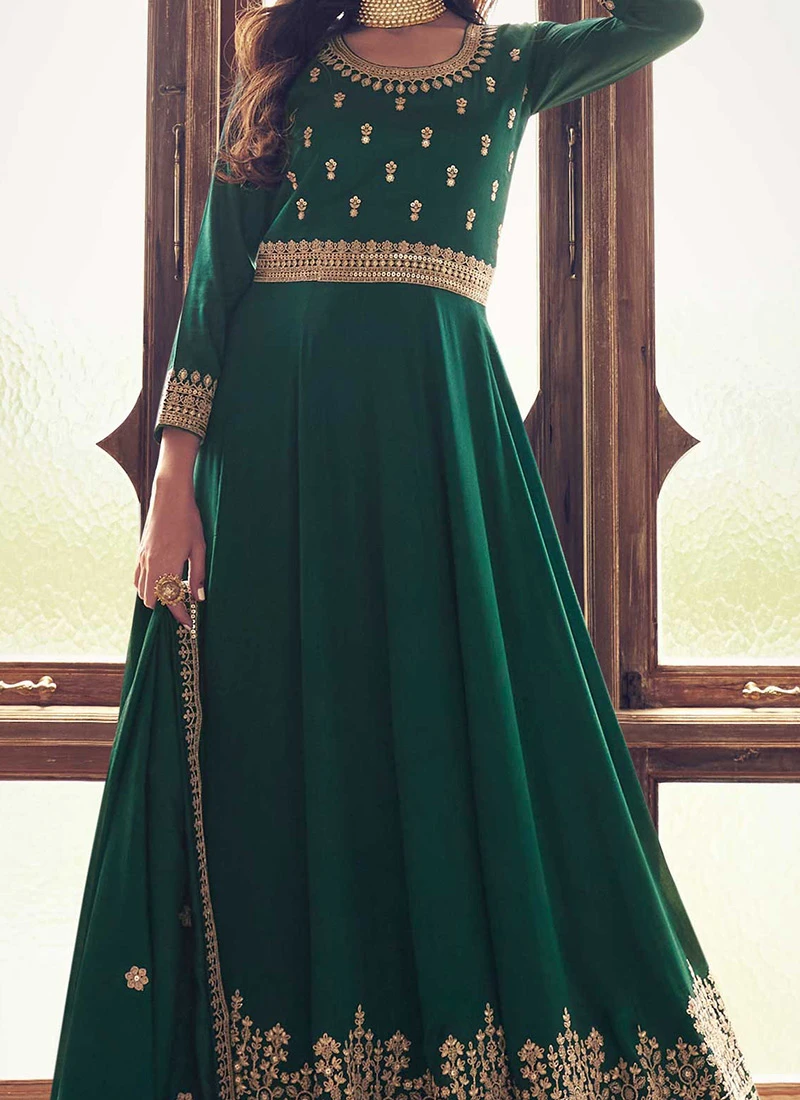 Green Art Silk Cord Work Dresses And Gown Party Wear 1 Green Art Silk Cord Work Dresses And Gown Party Wear