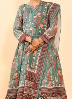 Green Art Silk Printed Gown After Six Wear