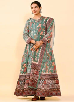 Green Art Silk Printed Gown After Six Wear -Indo Clothing Shop green art silk printed gown bgwrsuf704 u