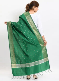 Green Banarasi Silk Weaving Work Dupatta Work Wear -Indo Clothing Shop green banarasi silk weaving work dupatta dpdmimfd184 b