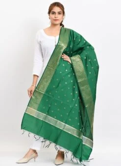 Green Banarasi Silk Weaving Work Dupatta Work Wear -Indo Clothing Shop green banarasi silk weaving work dupatta dpdmimfd184 u