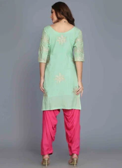 Green Chanderi Cotton Aari Embroidery Kurta Salwar Set Party Wear -Indo Clothing Shop green chanderi cotton aari embroidery kurta salwar set krskifh99660001313 b