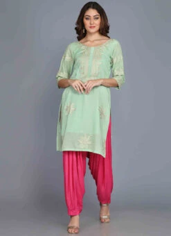 Green Chanderi Cotton Aari Embroidery Kurta Salwar Set Party Wear -Indo Clothing Shop green chanderi cotton aari embroidery kurta salwar set krskifh99660001313 u