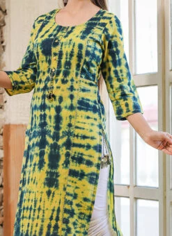 Green Cotton Printed Kurta Churidar Set Party Wear