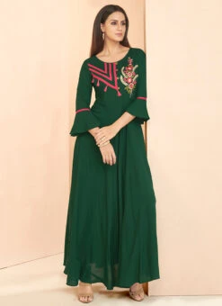 Green Embroidered Dress After Six Wear -Indo Clothing Shop green embroidered anarkali gown iwdsli6028 u