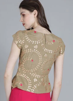 Green Embroidered Chinon Fabric Blouse Wedding Wear -Indo Clothing Shop green embroidered chinon fabric blouse BLBS02209599 b