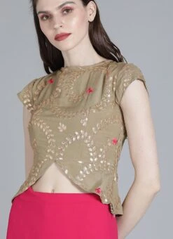 Green Embroidered Chinon Fabric Blouse Wedding Wear -Indo Clothing Shop green embroidered chinon fabric blouse BLBS02209599 u