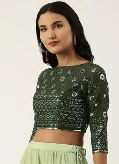 Green Georgette Embroidered Blouse Wedding Wear -Indo Clothing Shop green georgette embroidered blouse BLBS02305279 u