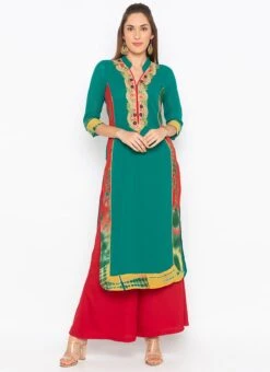 Green Georgette Embroidered Kurta Palazzo Set Party Wear 6 Green Georgette Embroidered Kurta Palazzo Set Party Wear -Indo Clothing Shop green georgette embroidered kurta palazzo set krsmnc2101 u