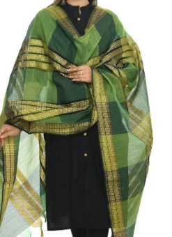 Green Handloom Cotton Weaving Work Dupatta Work Wear