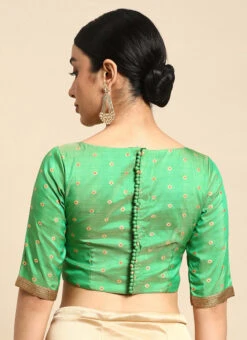 Green Jacquard Boat Neck Blouse Festive Wear -Indo Clothing Shop green jacquard boat neck blouse BLBS02306314 b