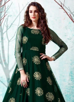 Green Net Anarkali Gown Party Wear -Indo Clothing Shop green net anarkali gown bgwrsom4538 b