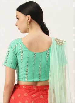 Green Net Sequins Blouse Festive Wear -Indo Clothing Shop green net sequins blouse BLBS02305283 b