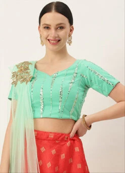 Green Net Sequins Blouse Festive Wear -Indo Clothing Shop green net sequins blouse BLBS02305283 u